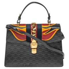 Gucci Black Leather Medium Sylvie Flame Top Handle Bag