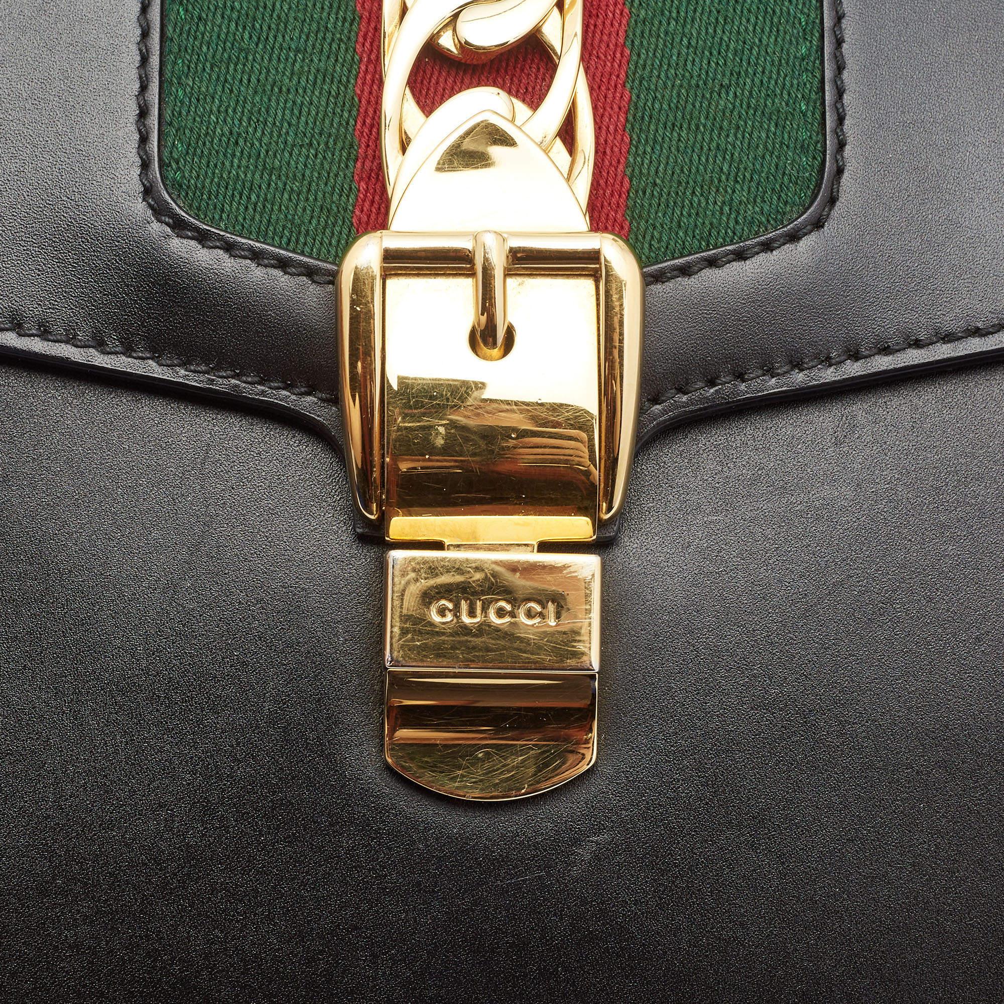 Gucci Black Leather Medium Sylvie Top Handle Bag 11