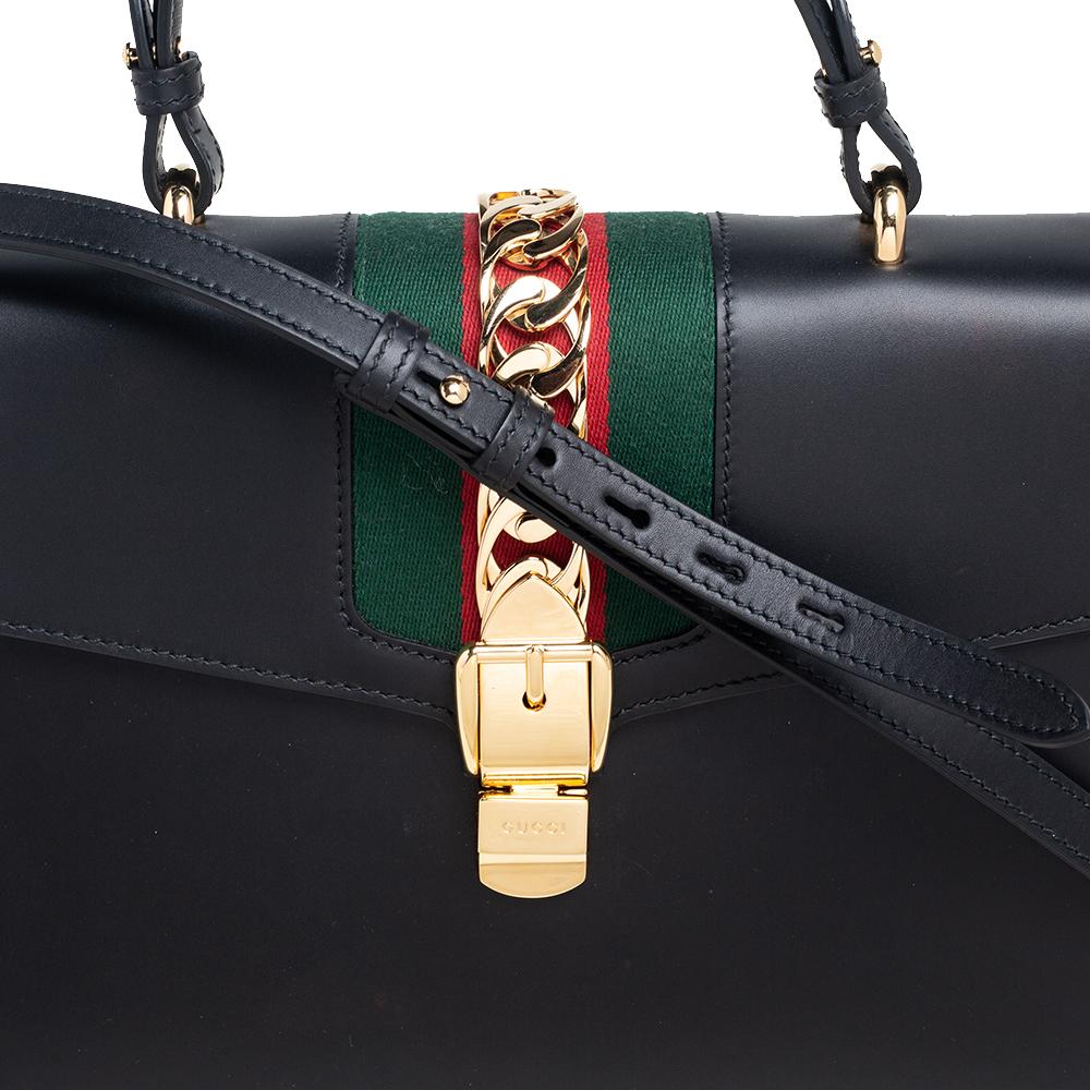 Gucci Black Leather Medium Sylvie Top Handle Bag 3