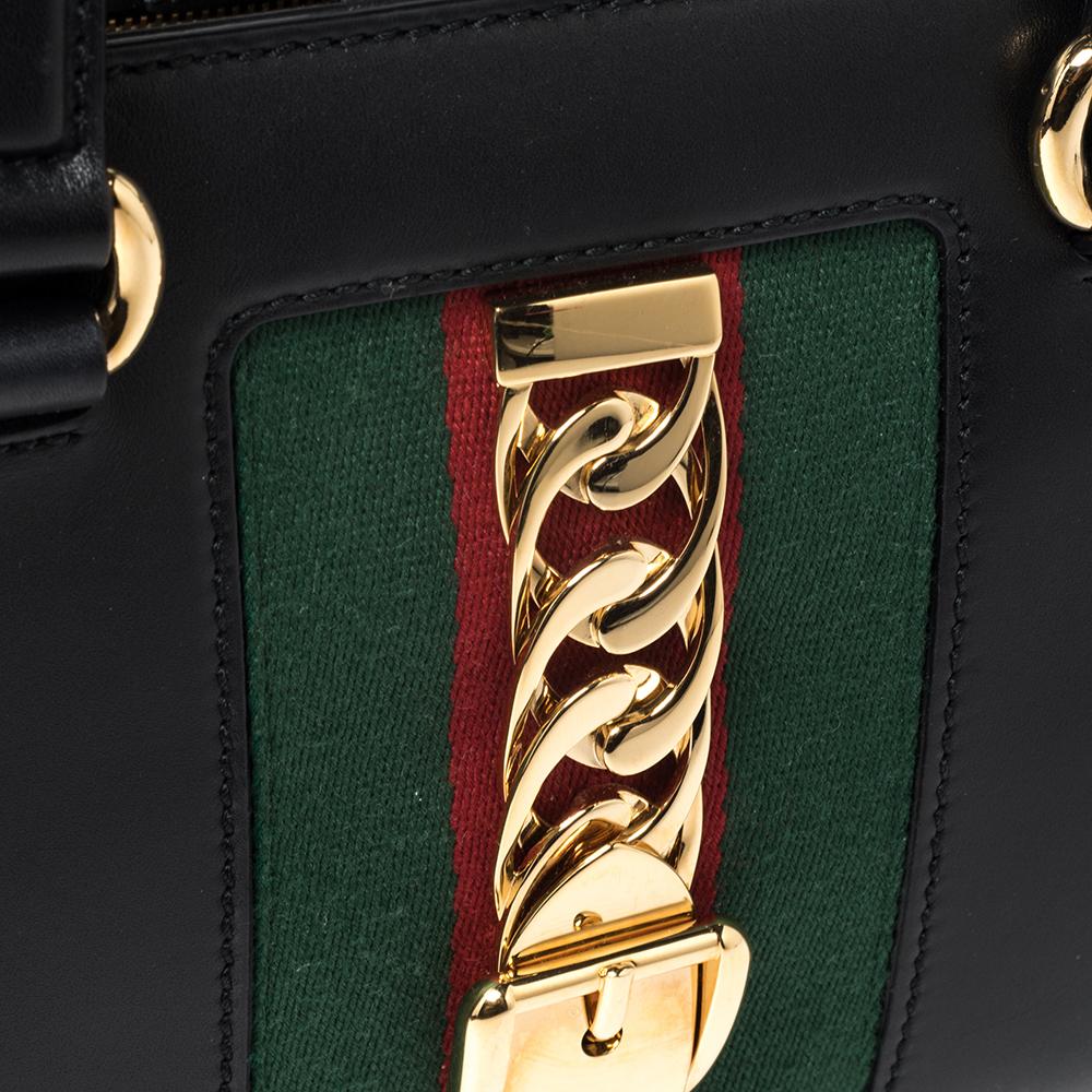 Gucci Black Leather Medium Sylvie Tote In Good Condition In Dubai, Al Qouz 2