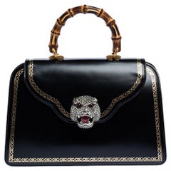 Gucci Black Leather Medium Thiara Bamboo Top Handle Bag