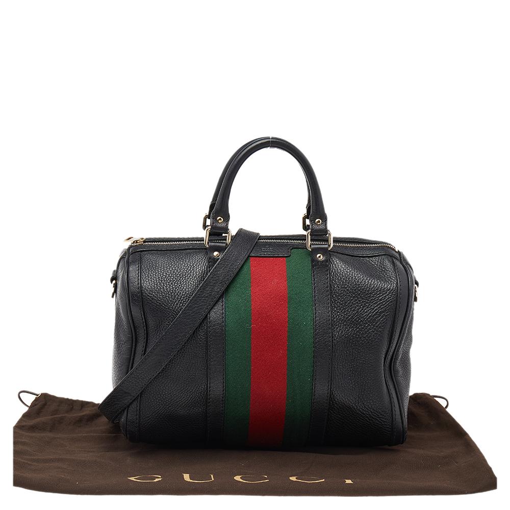 Gucci Black Leather Medium Vintage Web Duffel Bag 6