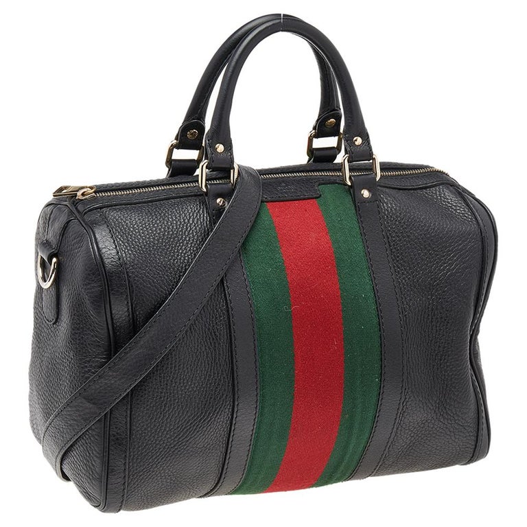 Gucci Black Leather Medium Vintage Web Duffel Bag at 1stDibs