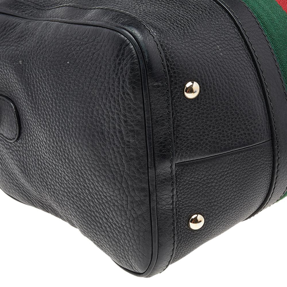 Gucci Black Leather Medium Vintage Web Duffel Bag 1