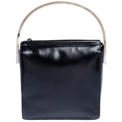 Gucci Black Leather Metal Top Handle Bag