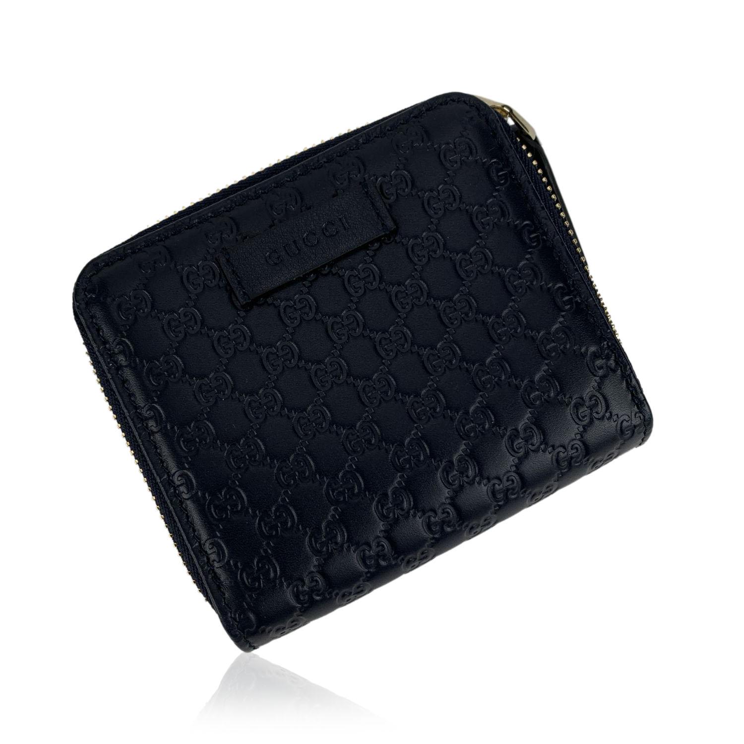 Gucci Black Leather Micro Guccissima Leather Compact Wallet Never Used In New Condition In Rome, Rome