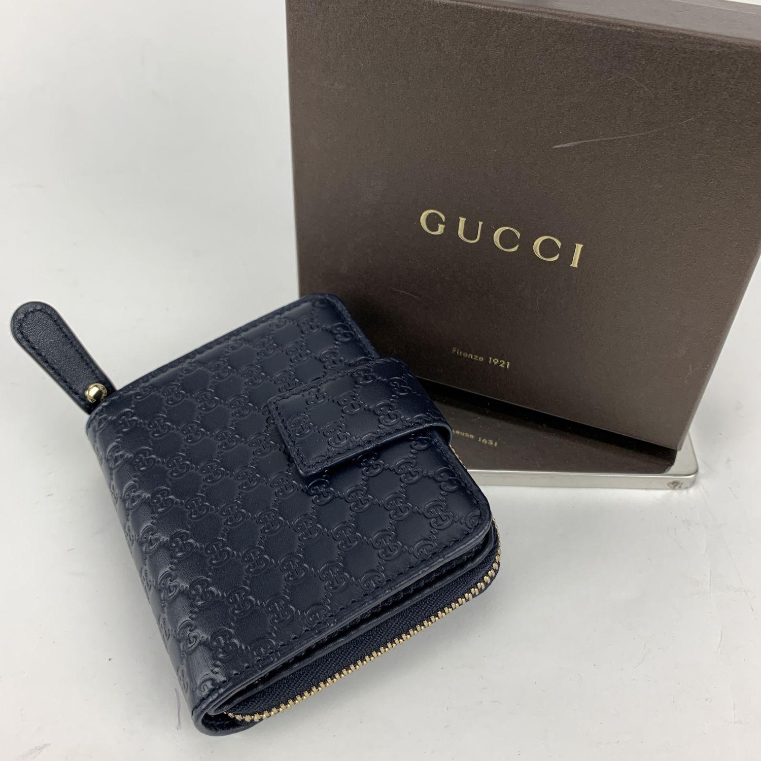Gucci Black Leather Micro Guccissima Leather Compact Wallet Never Used 3