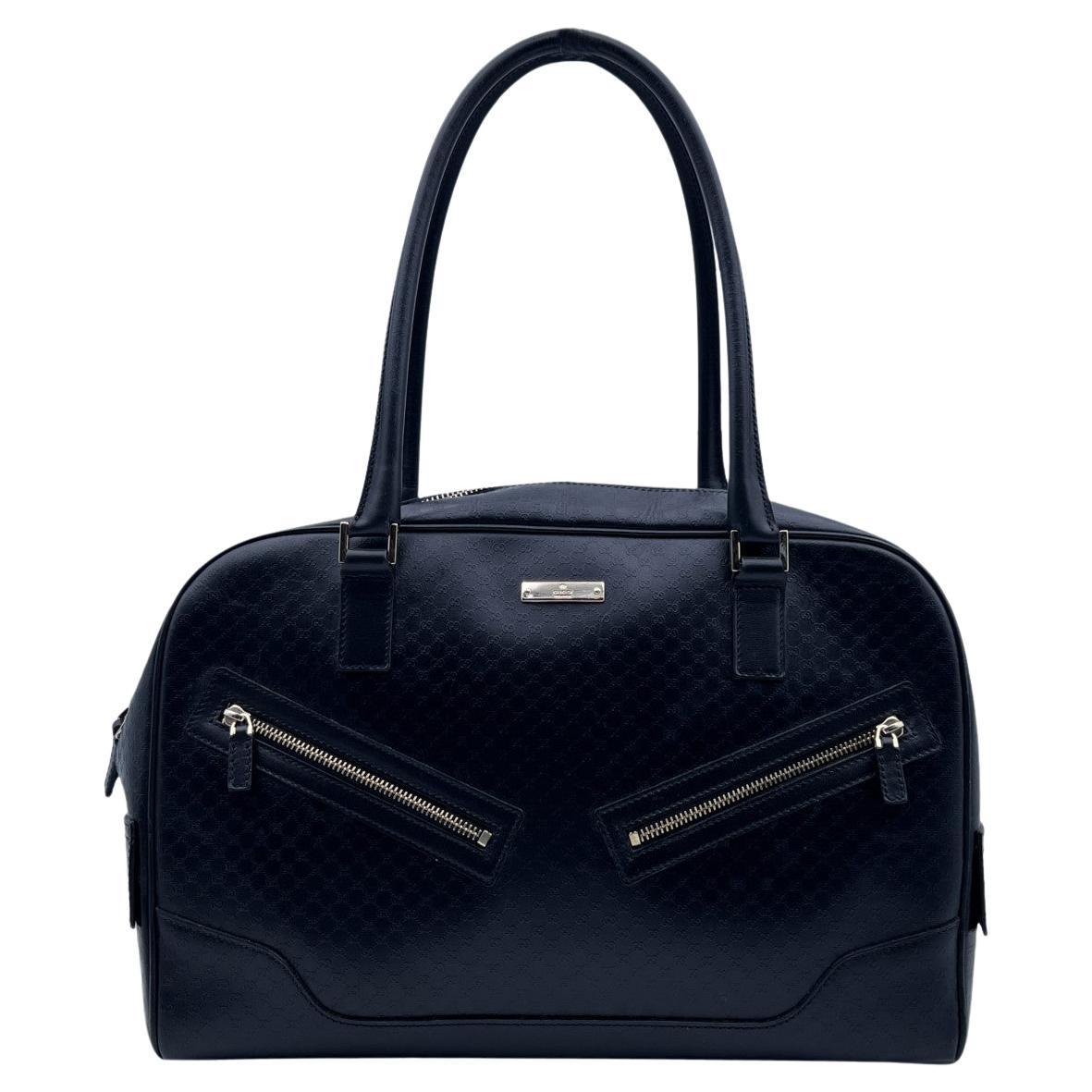 Gucci Black Leather Microguccissima Leather Satchel Bowler Bag