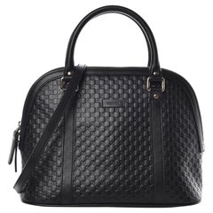 Gucci Black Leather Microguccissima Medium Dome Satchel Bag (449663)