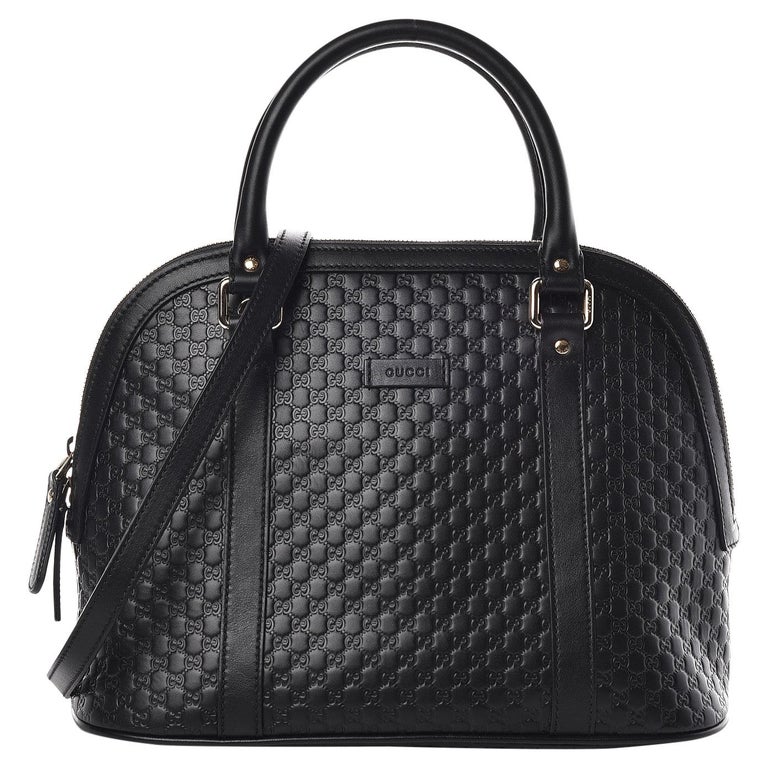 Gucci Black Leather Microguccissima Medium Dome Satchel Bag