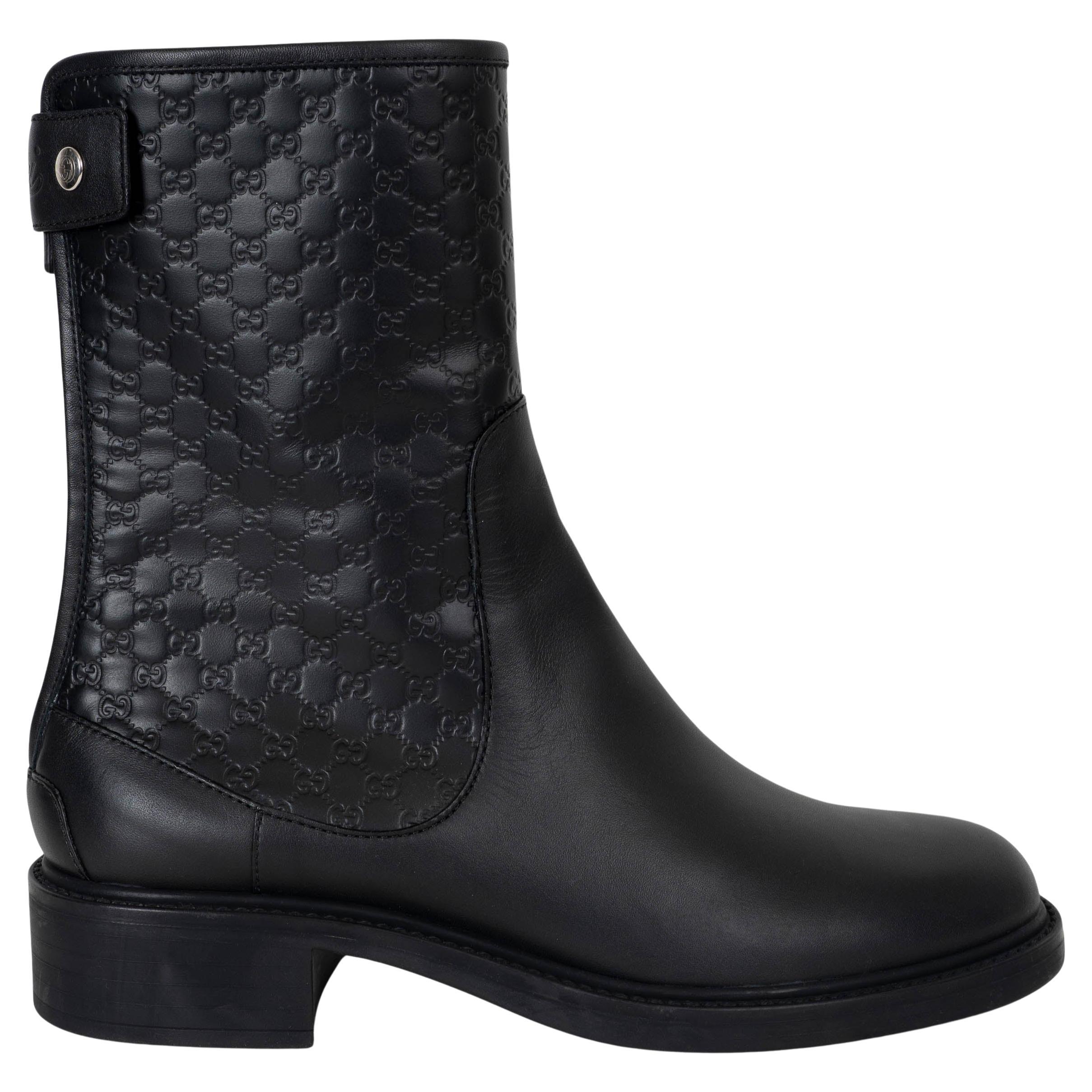 GUCCI cuero negro MICROGUCCISSIMA MID-CALF Botas Zapatos 37.5