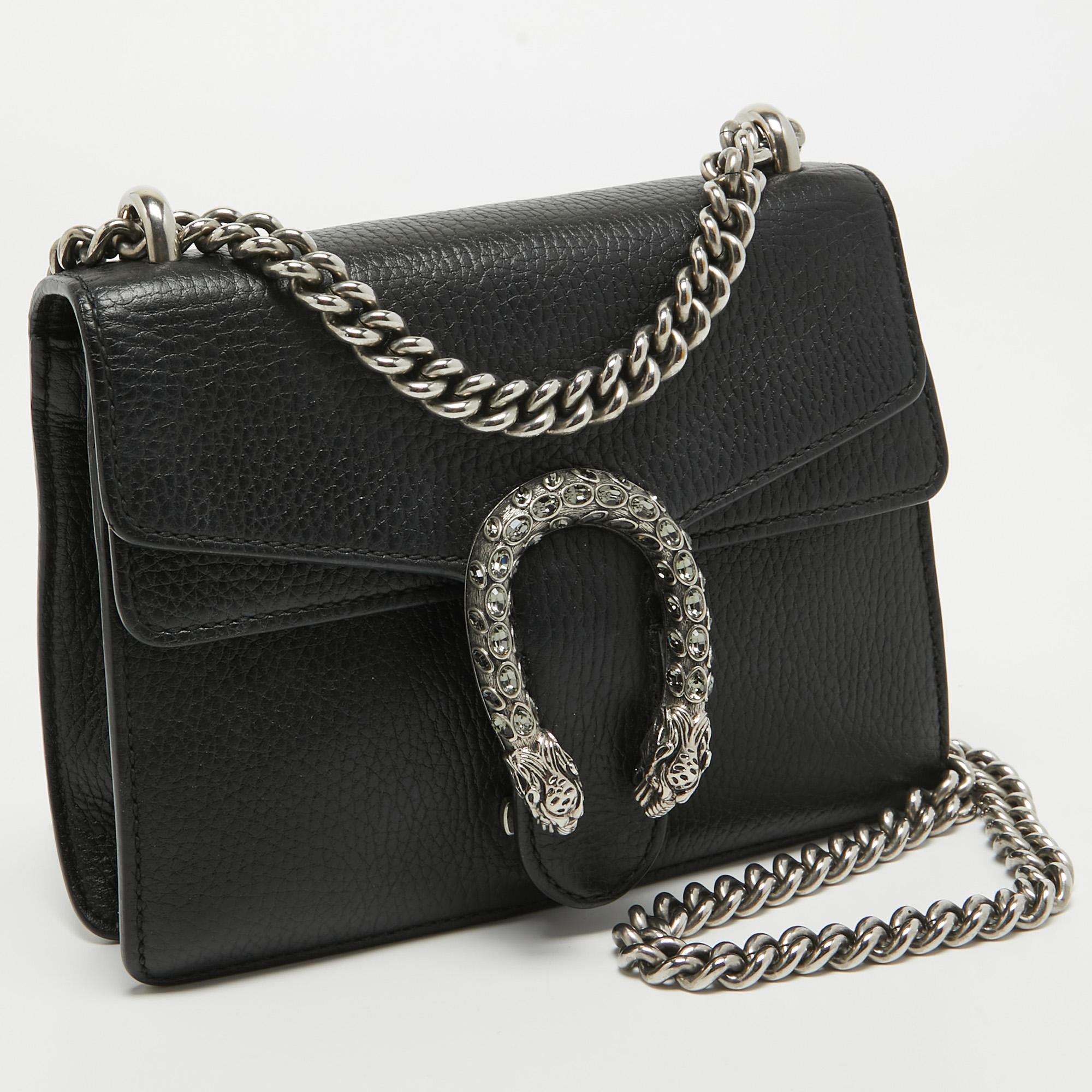 Gucci Black Leather Mini Dionysus Shoulder Bag For Sale 7