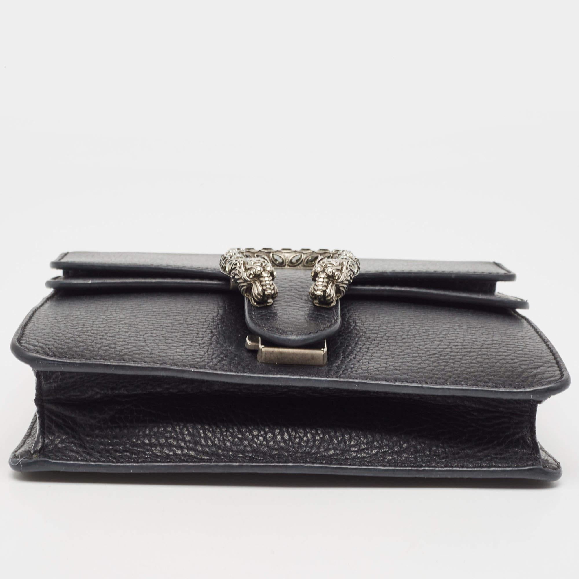 Gucci Black Leather Mini Dionysus Shoulder Bag For Sale 9