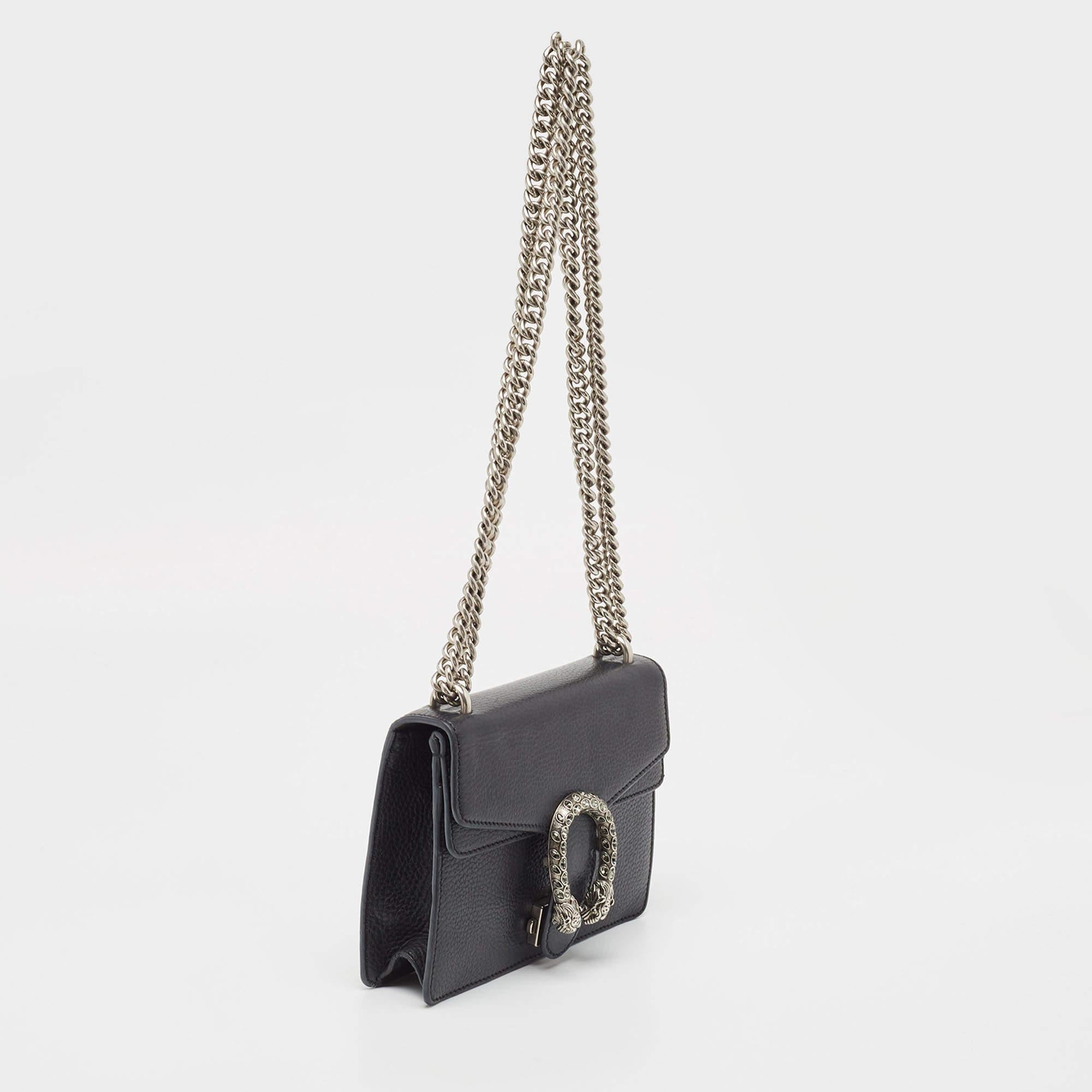 Gucci Black Leather Mini Dionysus Shoulder Bag For Sale 11