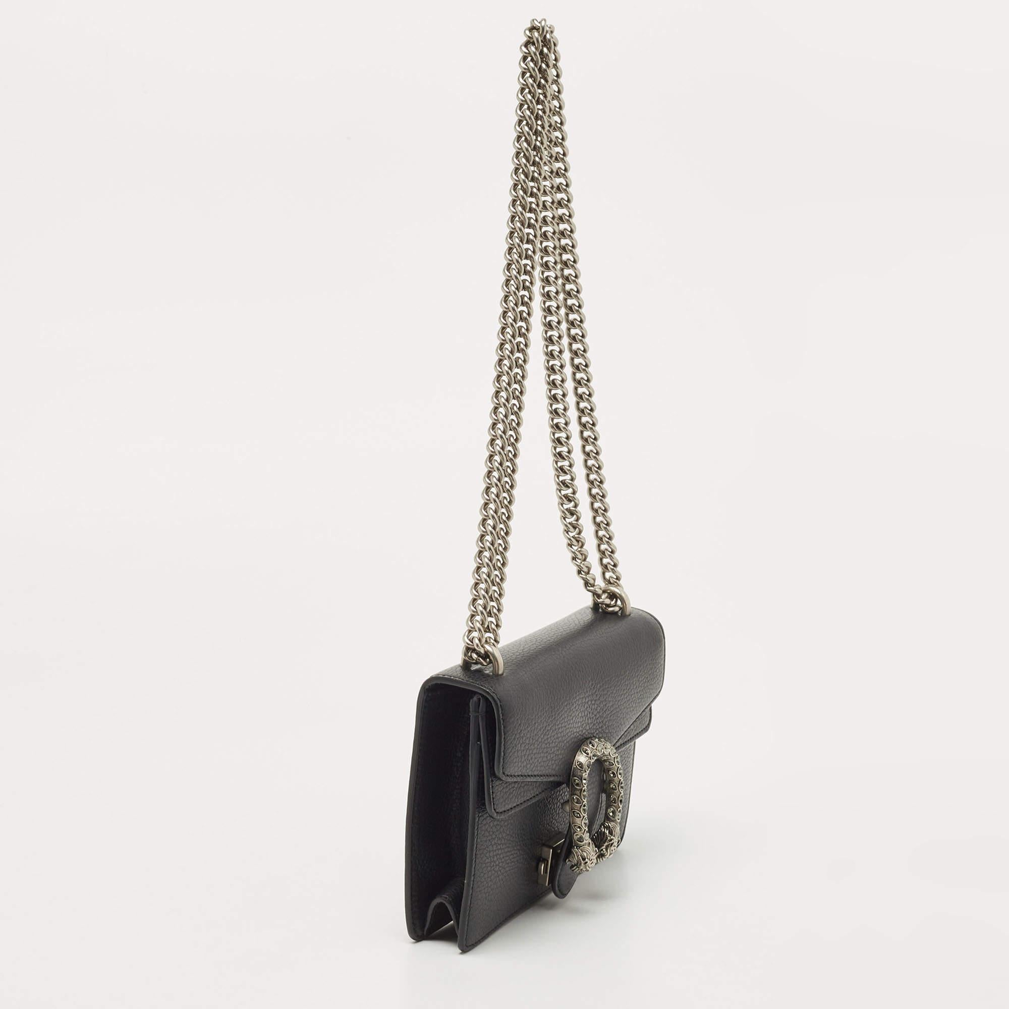 Gucci Black Leather Mini Dionysus Shoulder Bag In Good Condition In Dubai, Al Qouz 2