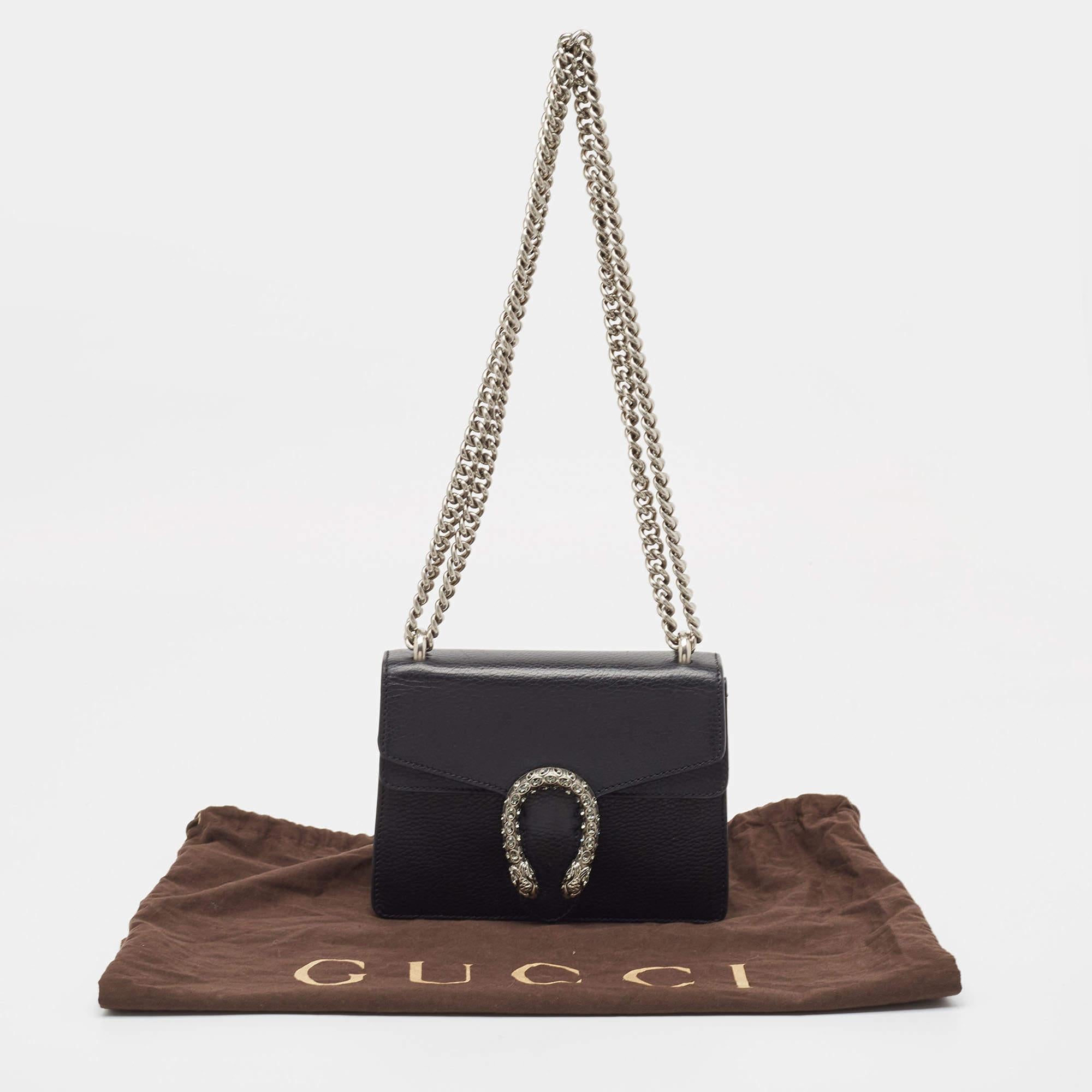 Gucci Black Leather Mini Dionysus Shoulder Bag In Good Condition For Sale In Dubai, Al Qouz 2