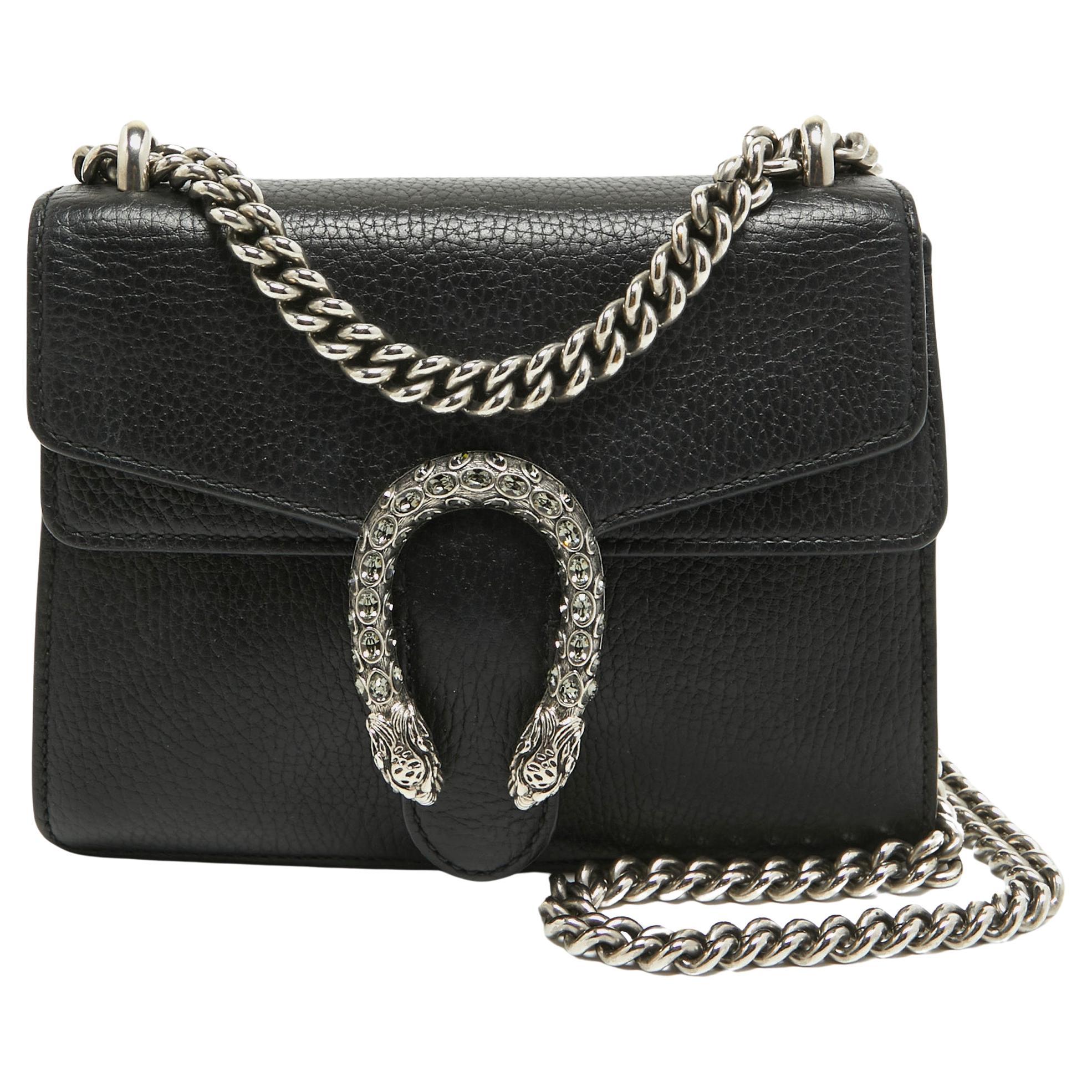 Gucci Black Leather Mini Dionysus Shoulder Bag For Sale