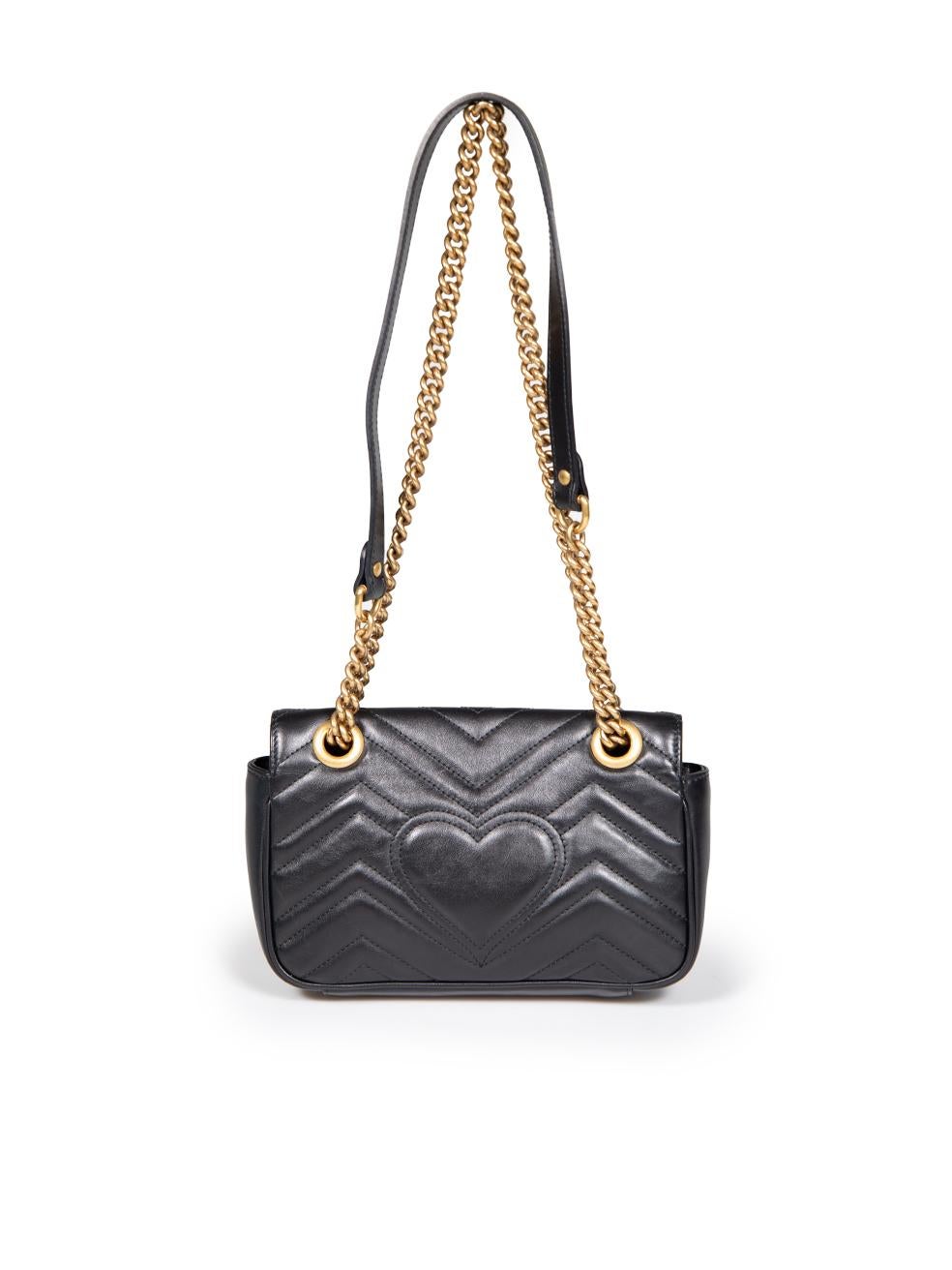 Gucci Black Leather Mini GG Marmont Crossbody Bag In Excellent Condition For Sale In London, GB