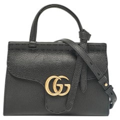 Gucci Black Leather Mini GG Marmont Top Handle Bag