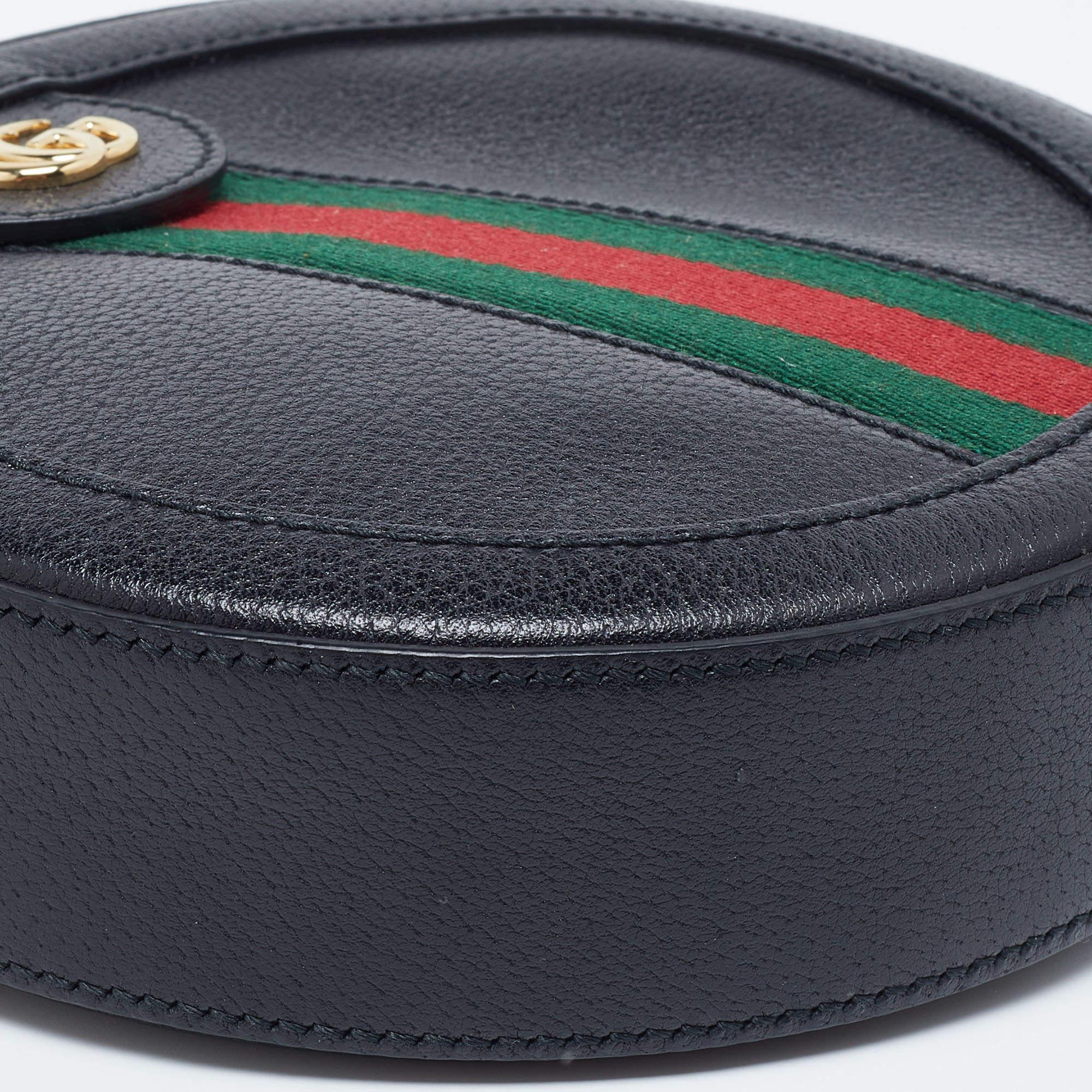 Gucci Black Leather Mini Ophidia Round Shoulder Bag 6
