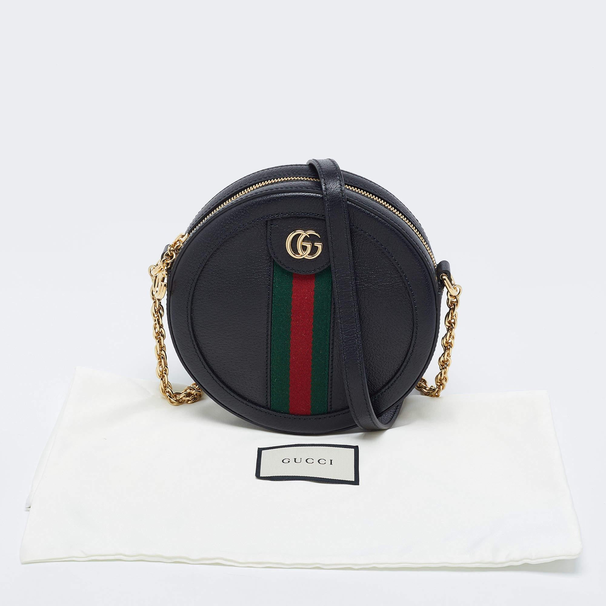 Gucci Black Leather Mini Ophidia Round Shoulder Bag 8