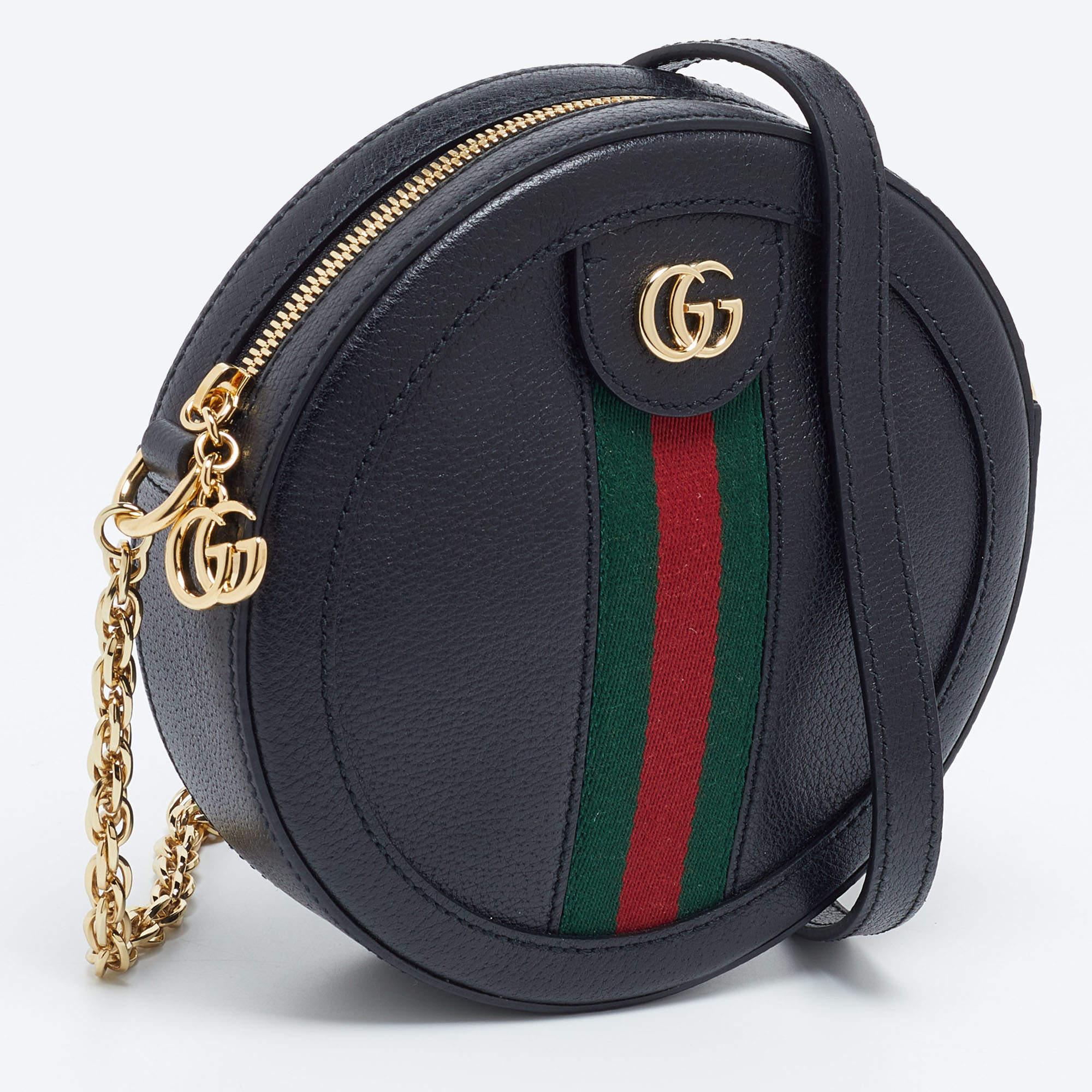 Gucci Black Leather Mini Ophidia Round Shoulder Bag In Excellent Condition In Dubai, Al Qouz 2