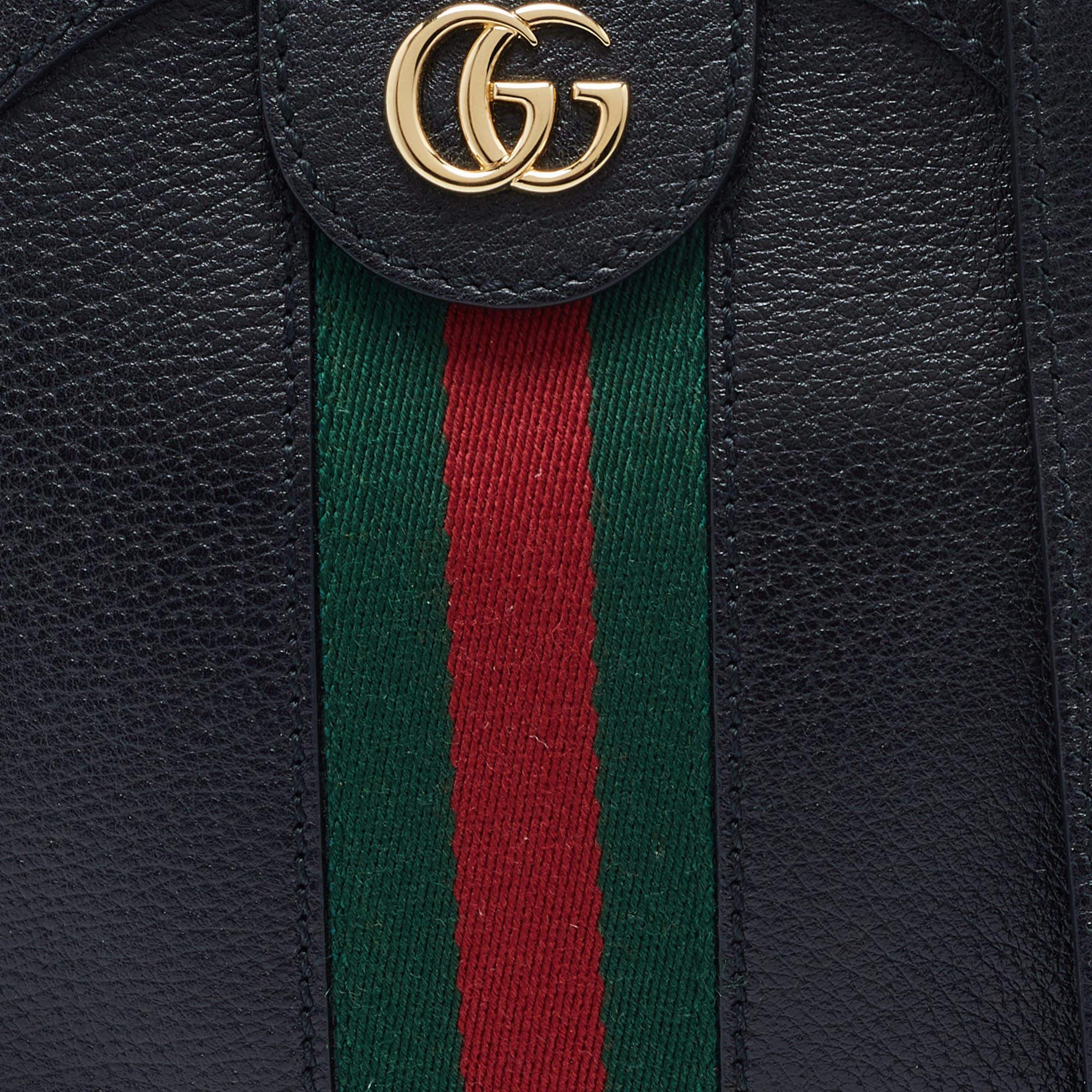 Women's Gucci Black Leather Mini Ophidia Round Shoulder Bag