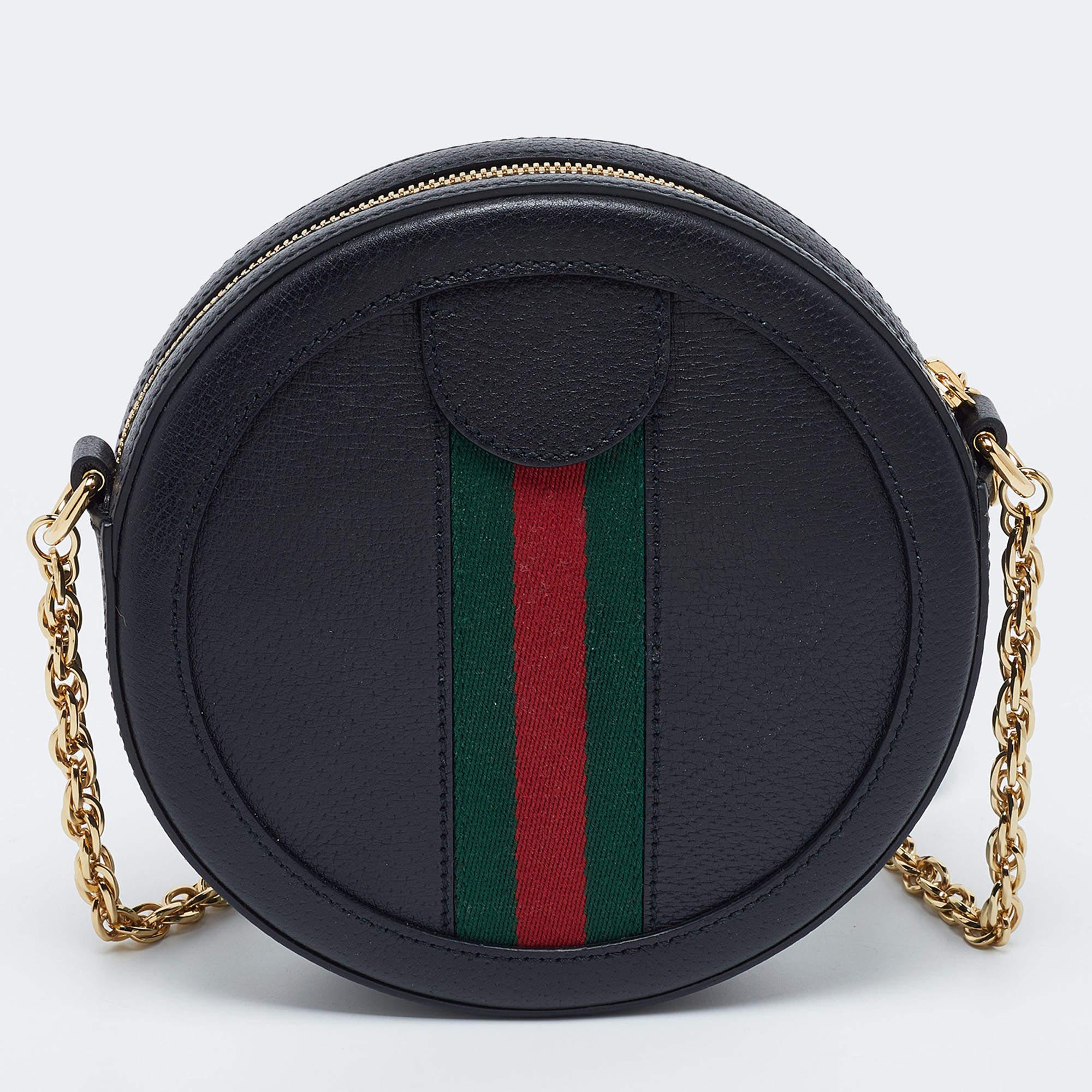 Gucci Black Leather Mini Ophidia Round Shoulder Bag 1