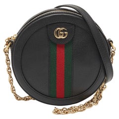 Gucci Black Leather Mini Ophidia Round Shoulder Bag