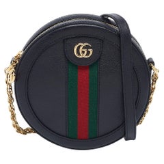 Gucci Black Leather Mini Ophidia Round Shoulder Bag