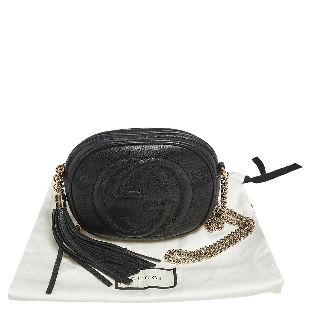 Women's Gucci Black Leather Mini Soho Disco Chain Crossbody Bag