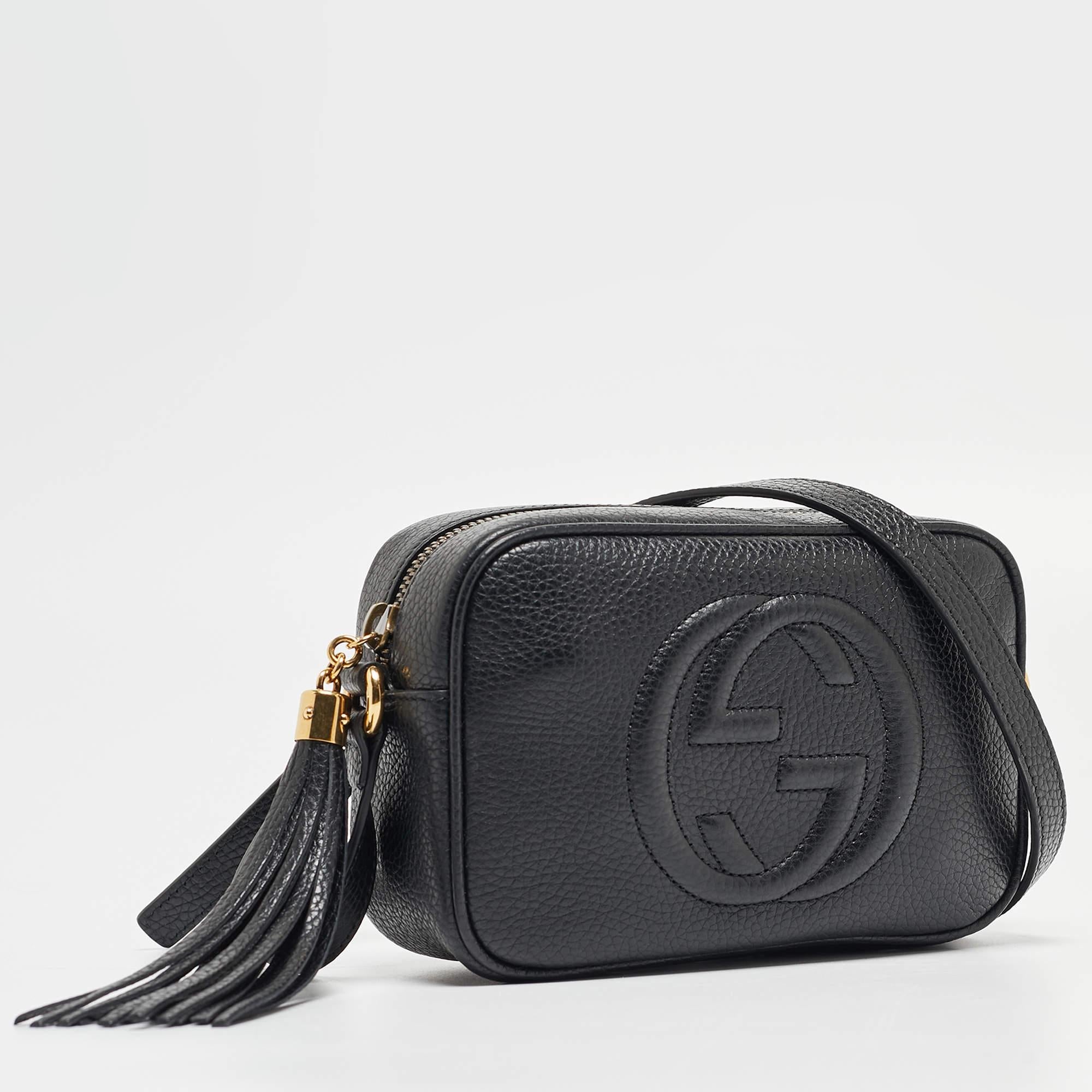 Gucci Mini Soho Disco Umhängetasche aus schwarzem Leder im Angebot 5