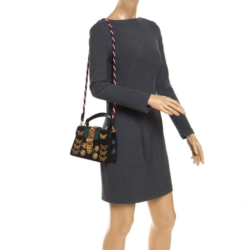 Gucci Black Leather Mini Sylvie Animal Stud Embellished Top Handle Bag ...