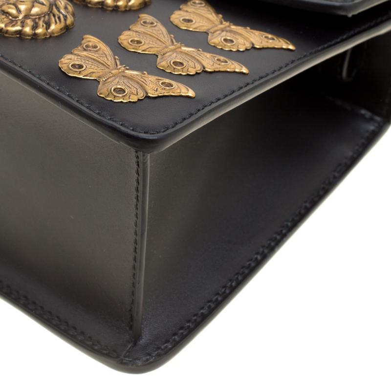 Gucci Black Leather Mini Sylvie Animal Stud Embellished Top Handle Shoulder Bag 6