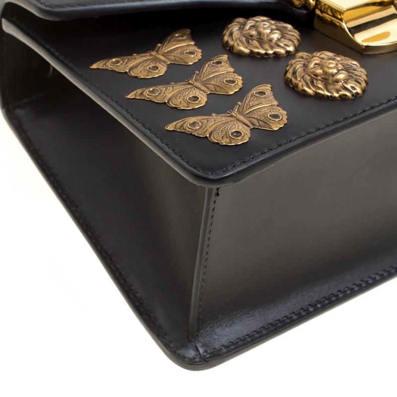 Gucci Black Leather Mini Sylvie Animal Stud Embellished Top Handle Shoulder Bag 7