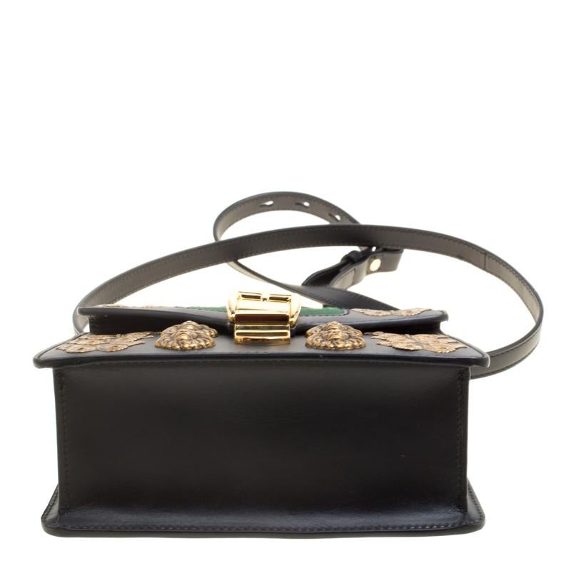 Gucci Black Leather Mini Sylvie Animal Stud Embellished Top Handle Shoulder Bag 1