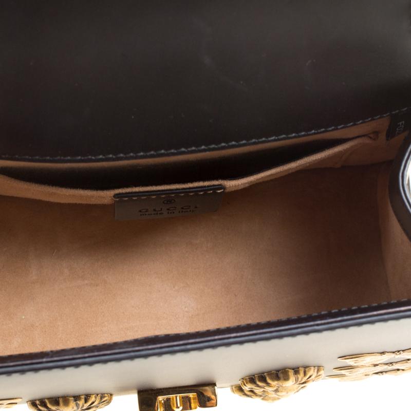 Gucci Black Leather Mini Sylvie Animal Stud Embellished Top Handle Shoulder Bag 2