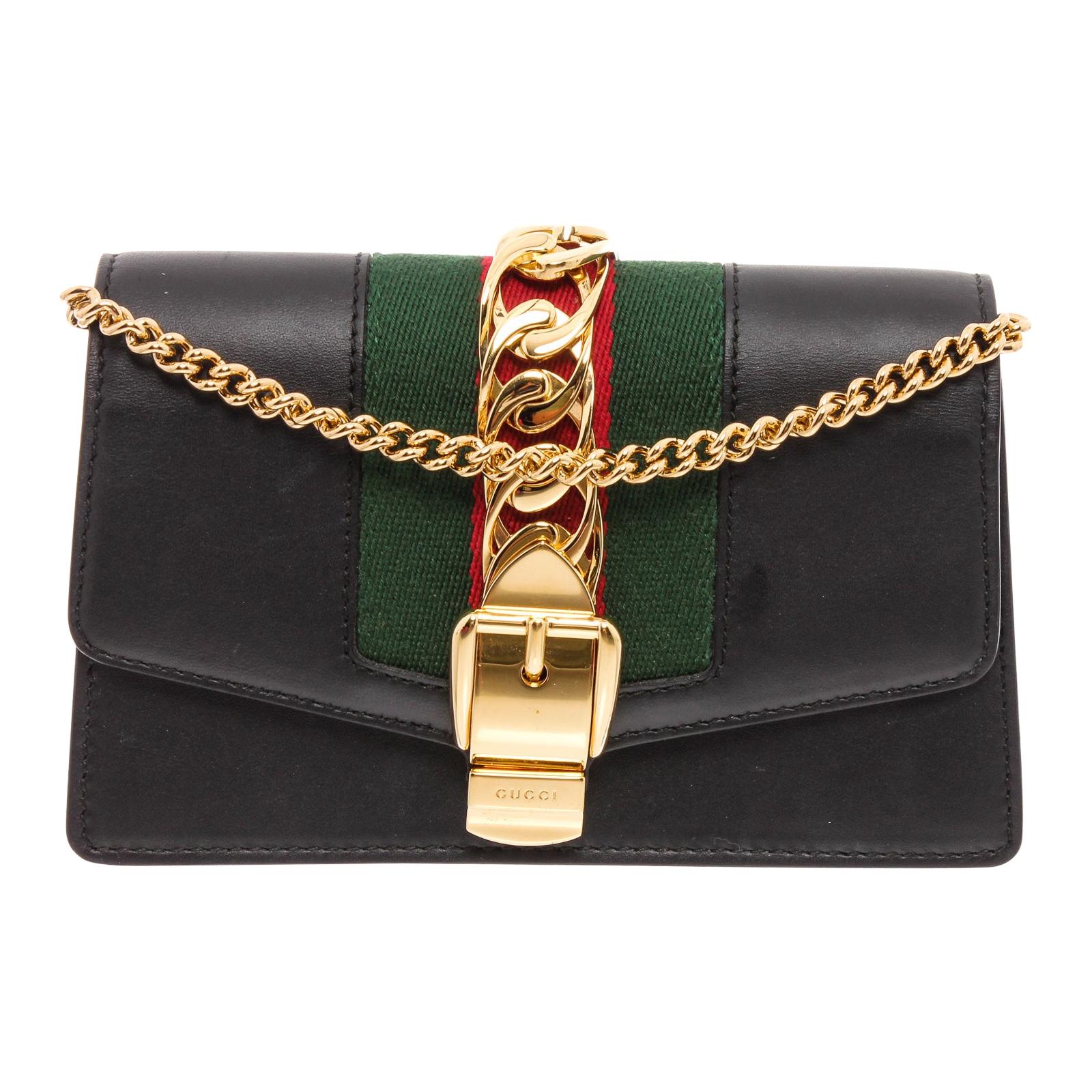 gucci black leather bag gold chain