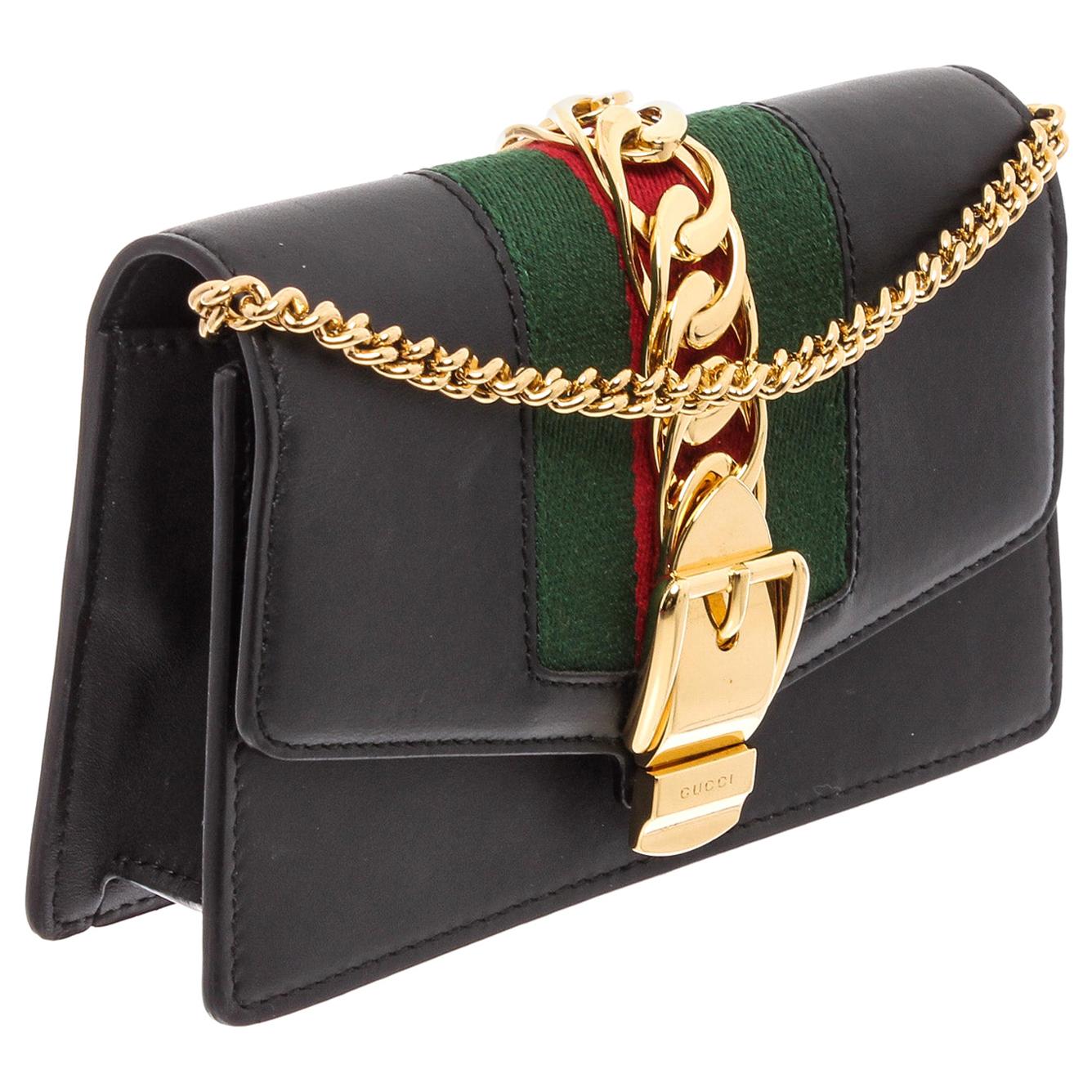 gucci black purse gold chain