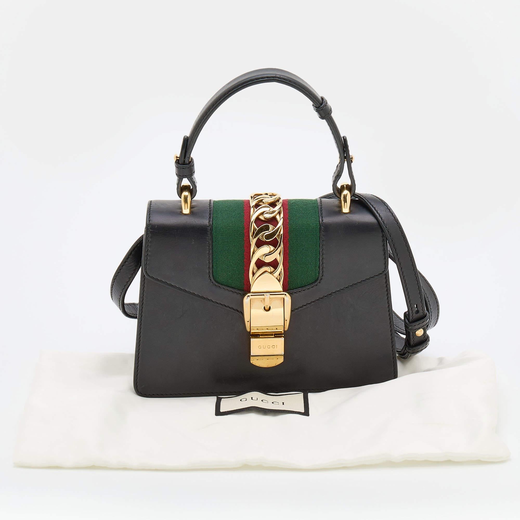 Gucci Black Leather Mini Sylvie Top Handle Bag at 1stDibs