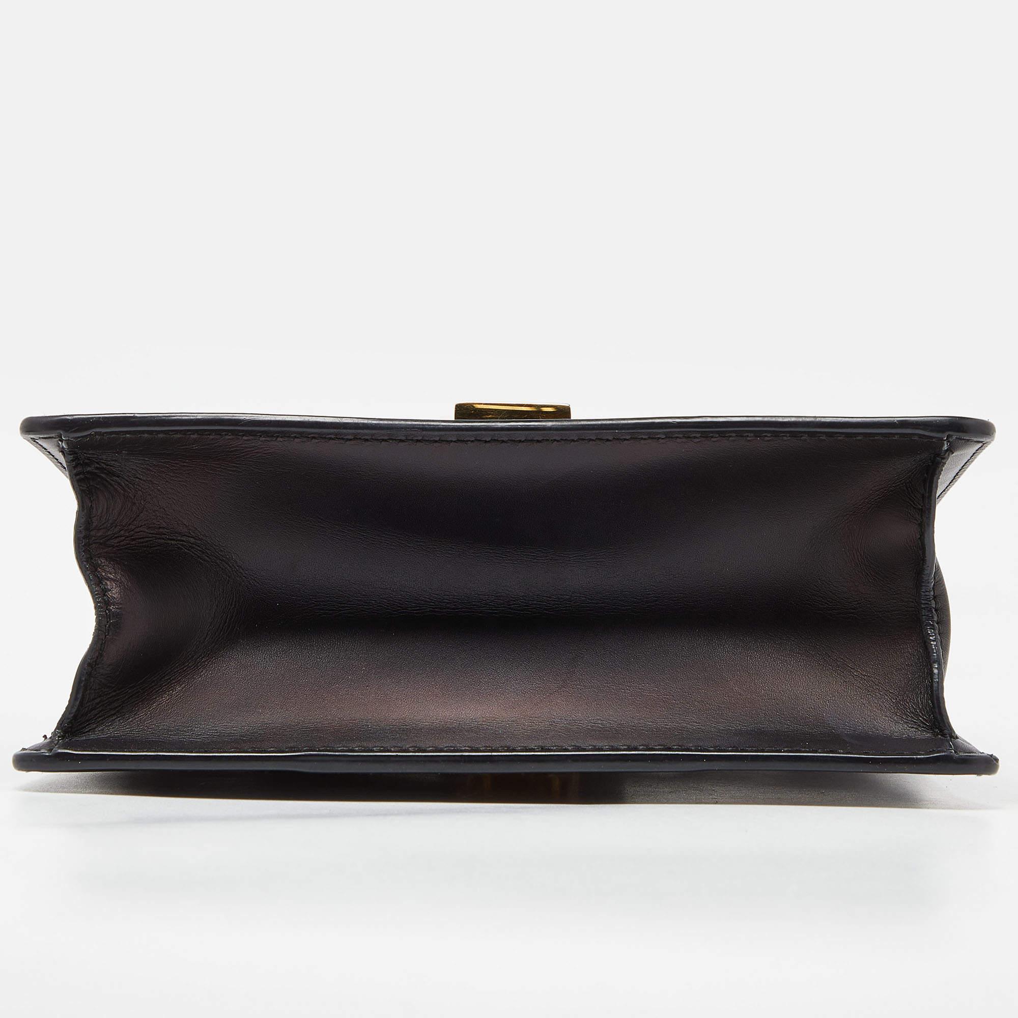 Gucci Black Leather Mini Sylvie Top Handle Bag For Sale 8