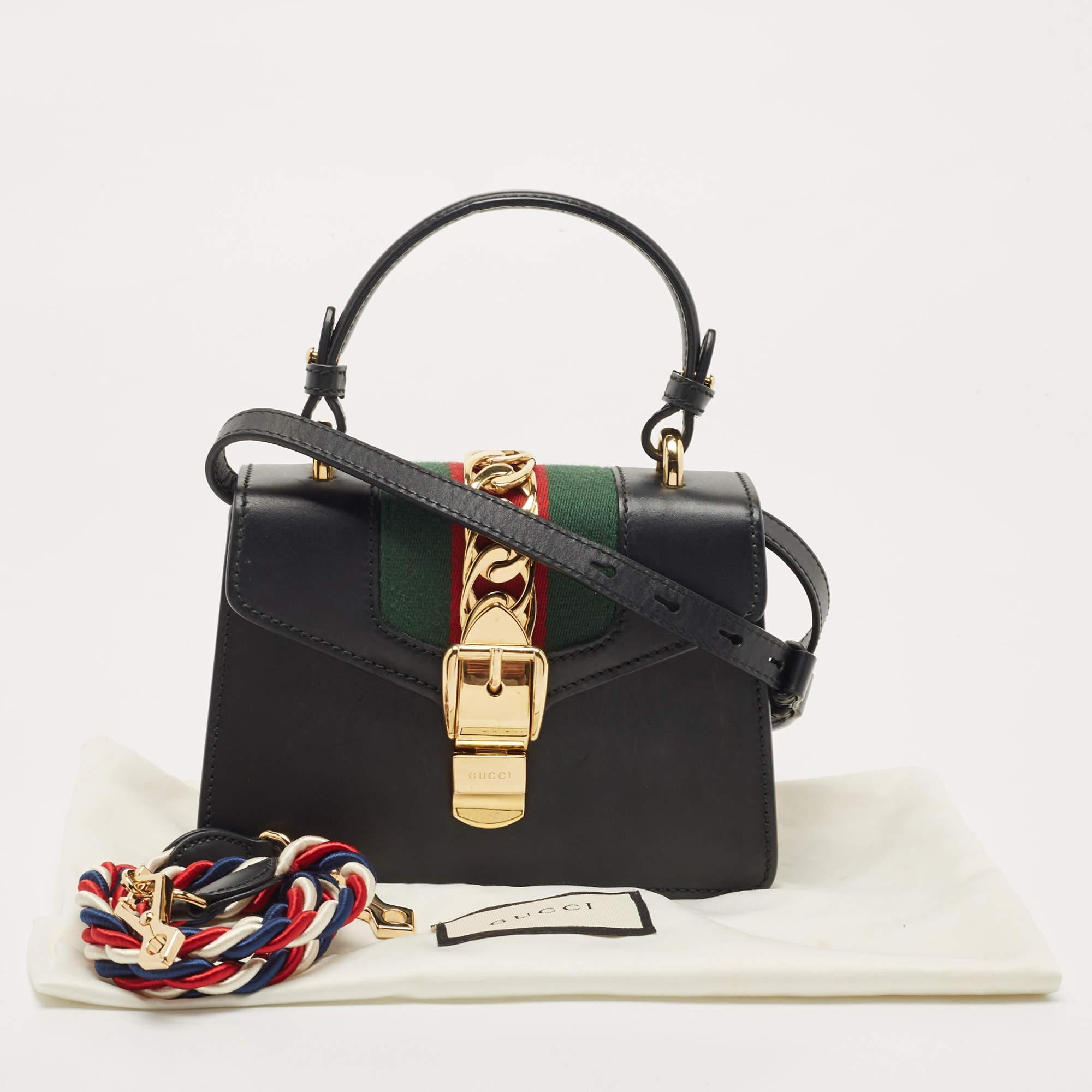 Gucci Black Leather Mini Sylvie Top Handle Bag 11
