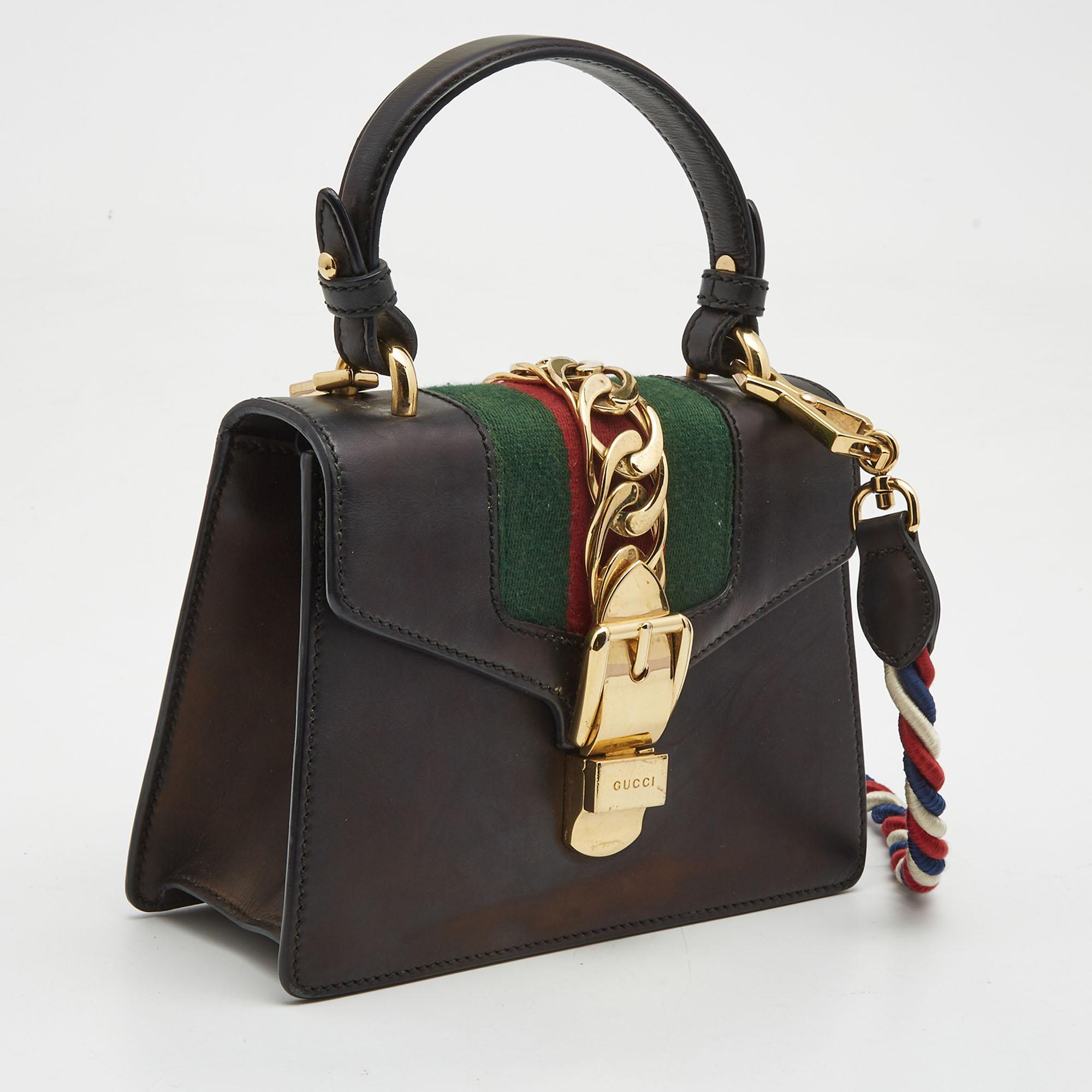 Gucci Black Leather Mini Sylvie Top Handle Bag For Sale at 1stDibs