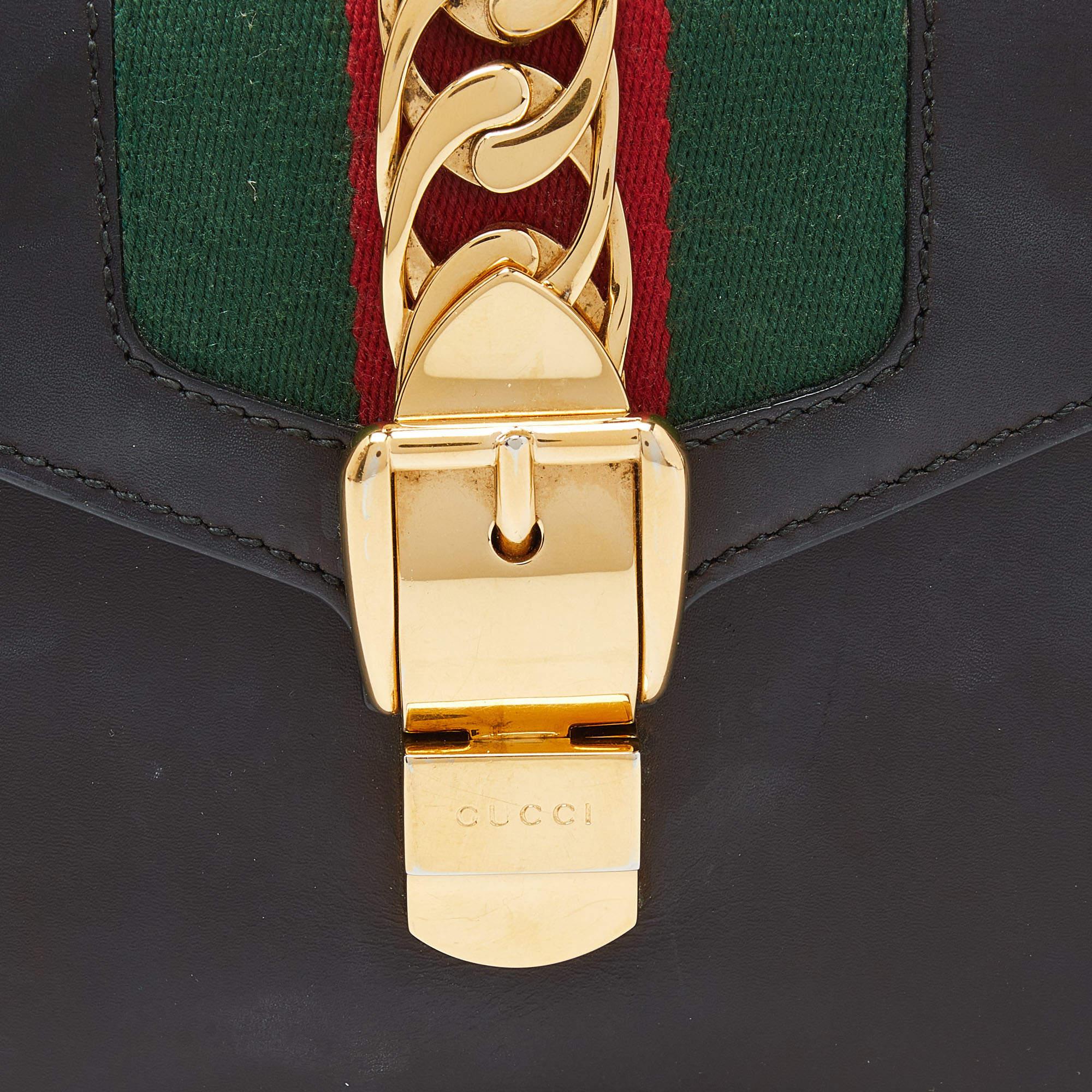 Gucci Black Leather Mini Sylvie Top Handle Bag For Sale 3