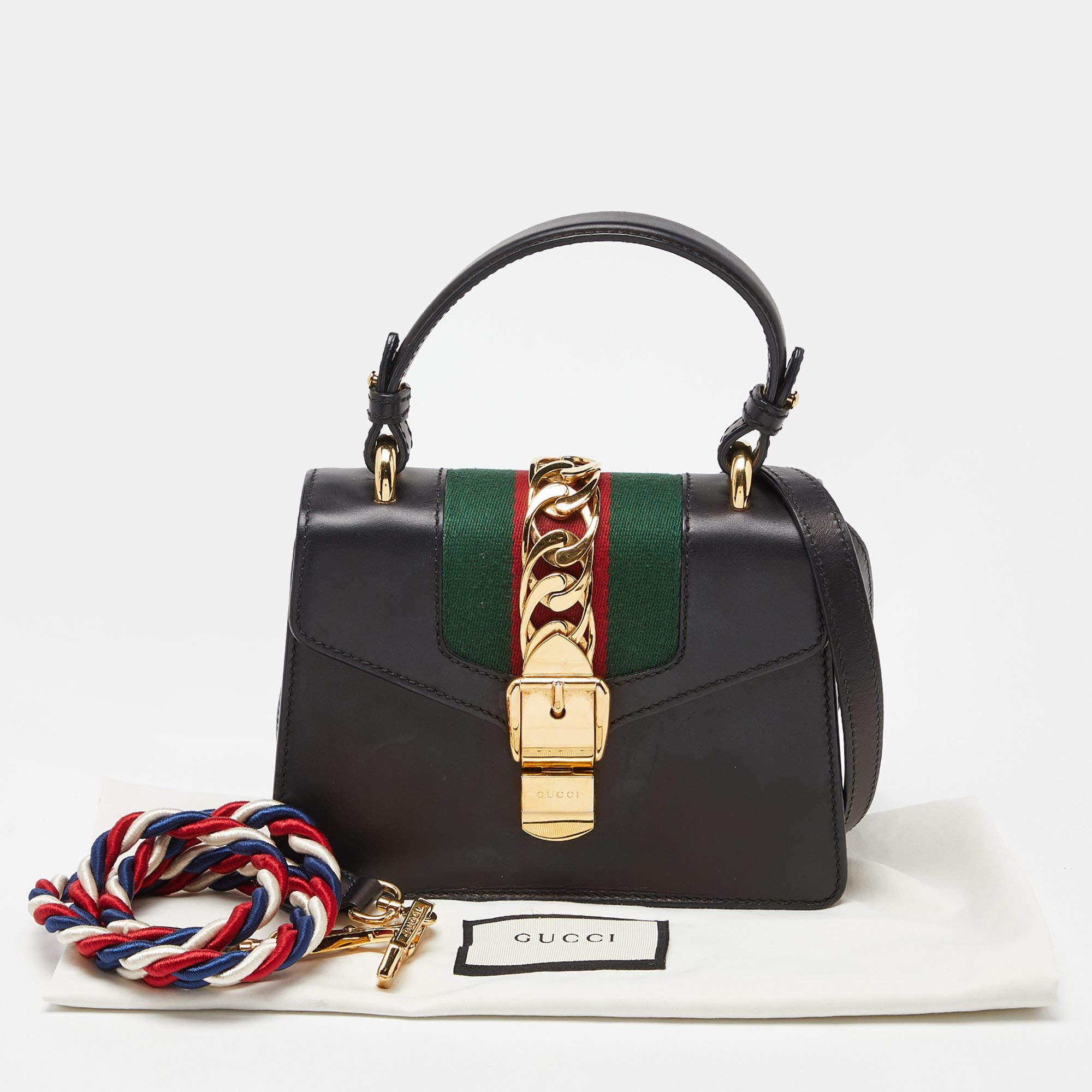 Gucci Black Leather Mini Sylvie Top Handle Bag For Sale 5