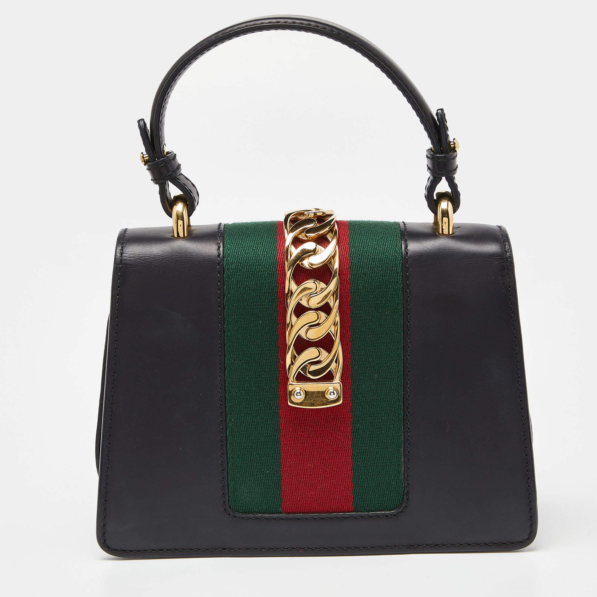 Gucci - Mini sac à main en cuir noir Sylvie avec poignée supérieure 4