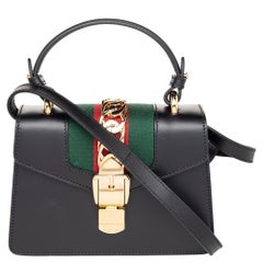 Gucci Black Leather Mini Sylvie Top Handle Bag