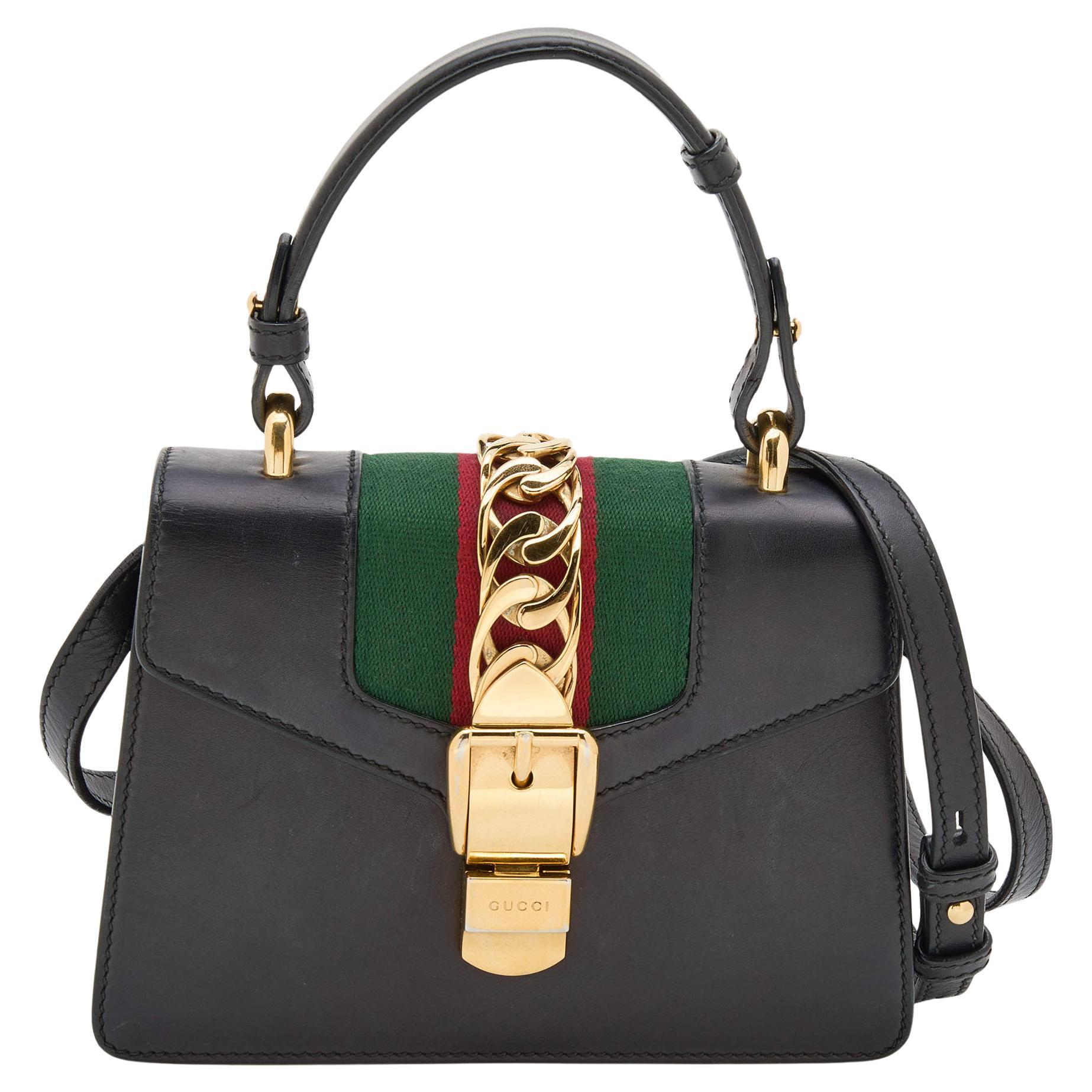 Gucci Black Leather Mini Sylvie Top Handle Bag at 1stDibs