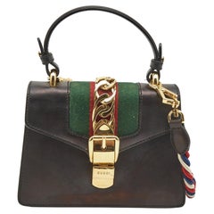Used Gucci Black Leather Mini Sylvie Top Handle Bag