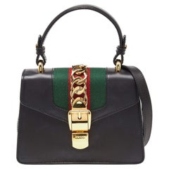 Gucci Black Leather Mini Sylvie Top Handle Bag